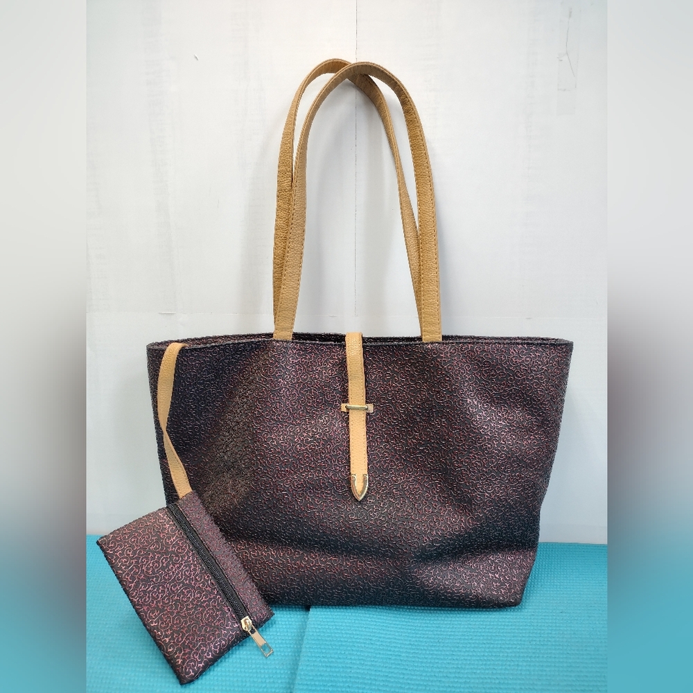 Mellow World Soft Tote Shopping Metallic Faux Leather Bag Attached Coin purse